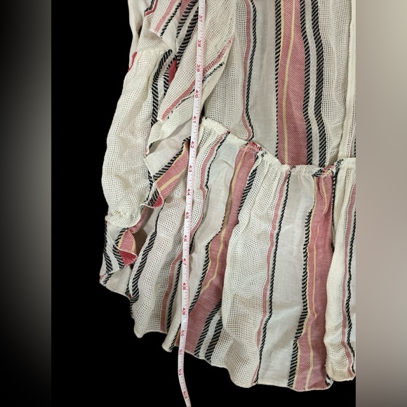 Vintage Havana hi low ruffle off shoulder flowy maxi dress linen striped S - Picture 3 of 7